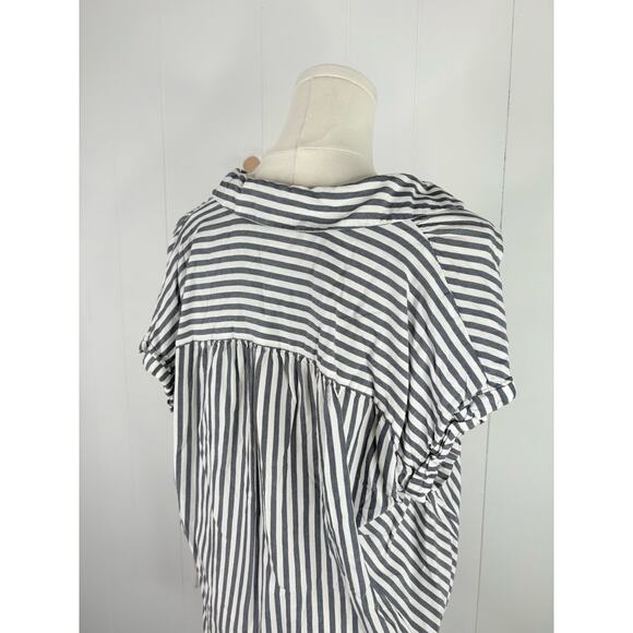 Madewell Central Stripe Button Down Shirt Size XS Short Sleeve Hi Low Top - Picture 8 of 9